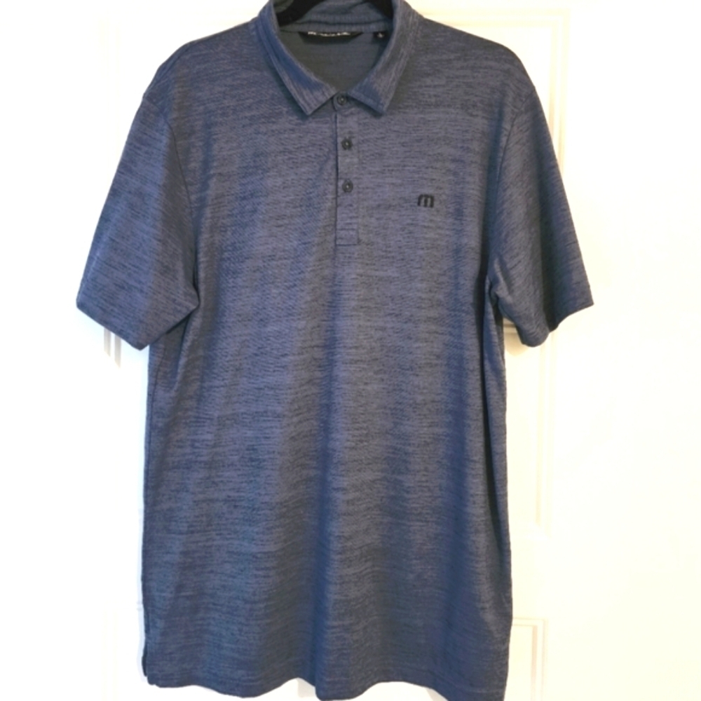 Travis Mathew Men's Blue Heathered Blue and Black Polo Shirt Sz Lg